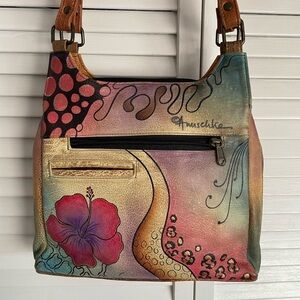 Anuschka Leather Triple Compartment Purse - Floral/Snake Painted Design